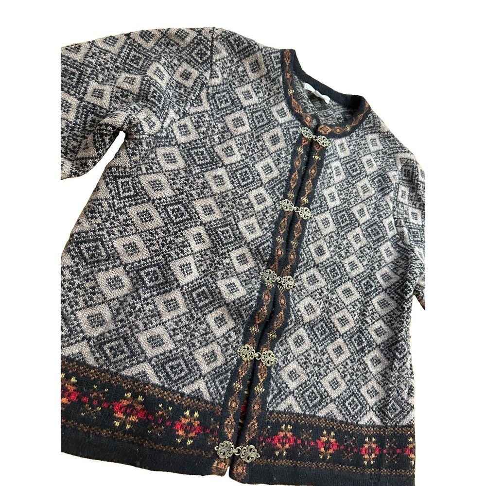Susan Bristol Cardigan Womens XL 100% Wool Fair Isle Cottagecore Nordic Sweater